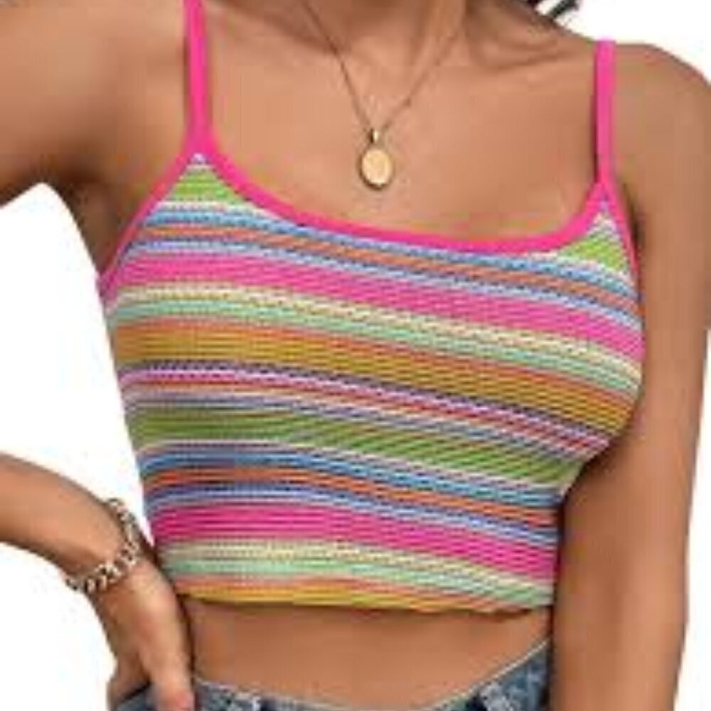 Women's Rainbow Pride Striped Cropped Knit Cami Top